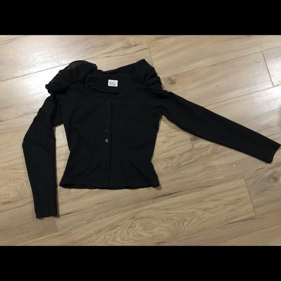 ENC women’s size small black crop top with button and chiffon detail - Picture 2 of 5